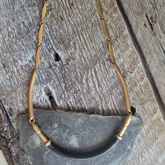 Stella & Dot Gold and Black Leather Choker Necklace - Picture 1 of 5